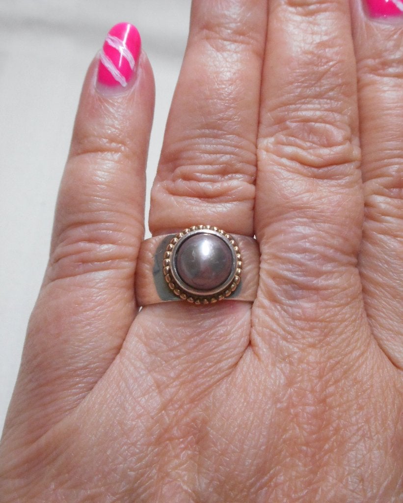 Zilveren ring met goud en parel maat 18 nr.322