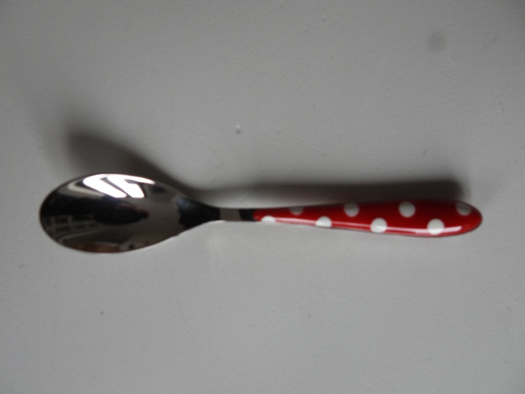 Bugatti dinerlepel rood met witte stippen heft, Verzenden, Rvs of Chroom