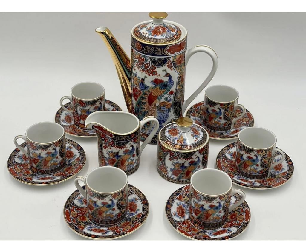17 pcs Japans Servies Antiek IMARI theepot kop schotel pauw, Antiek en Kunst, Ophalen of Verzenden