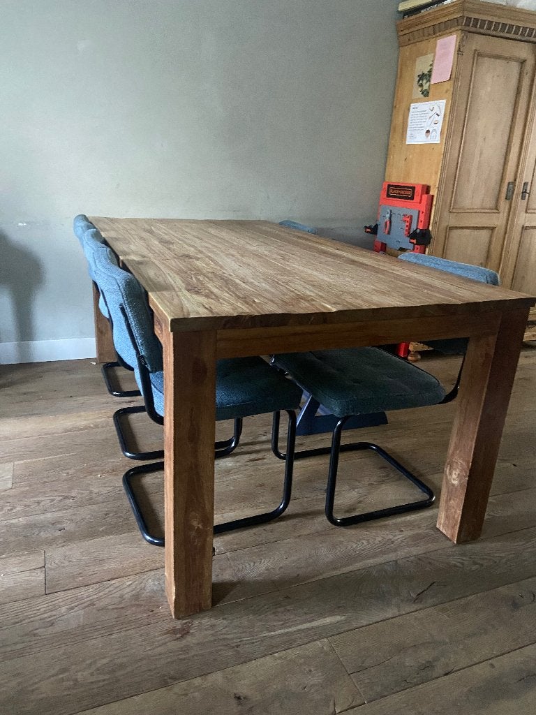 Eettafel / kantoortafel Cube, Ophalen, 100 tot 150 cm, Landelijk/industrieel robuust., Teakhout