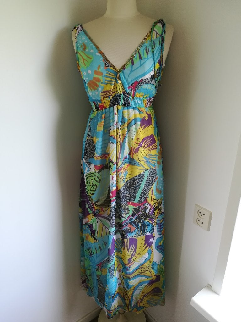 Zonnejurk aqua blauw bloemen, Kleding | Dames, Maat 38/40 (M), Blauw, Ophalen of Verzenden, Zo goed als nieuw