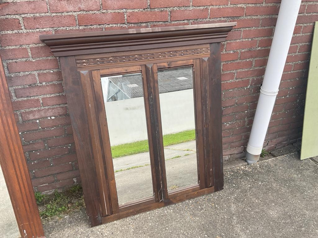 Twee antieke spiegels met houten lijst, Ophalen, Rechthoekig, 50 tot 100 cm, 150 tot 200 cm