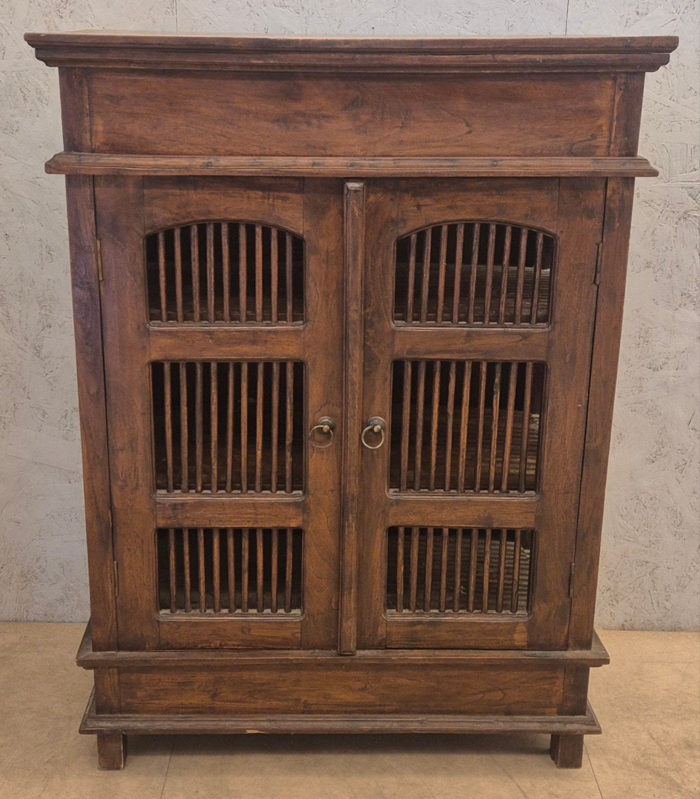 Massief hardhouten kast met latdeuren teak look, Ophalen
