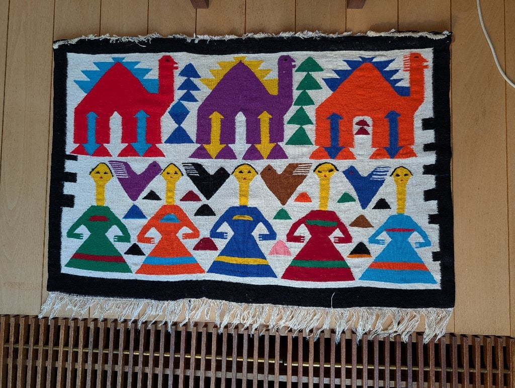 Kleurrijk Geweven Wandkleed, Tapijt met Figuren Boho Vintage, Antiek en Kunst, Ophalen, Wanddecoratie, Textiel, 140 cm