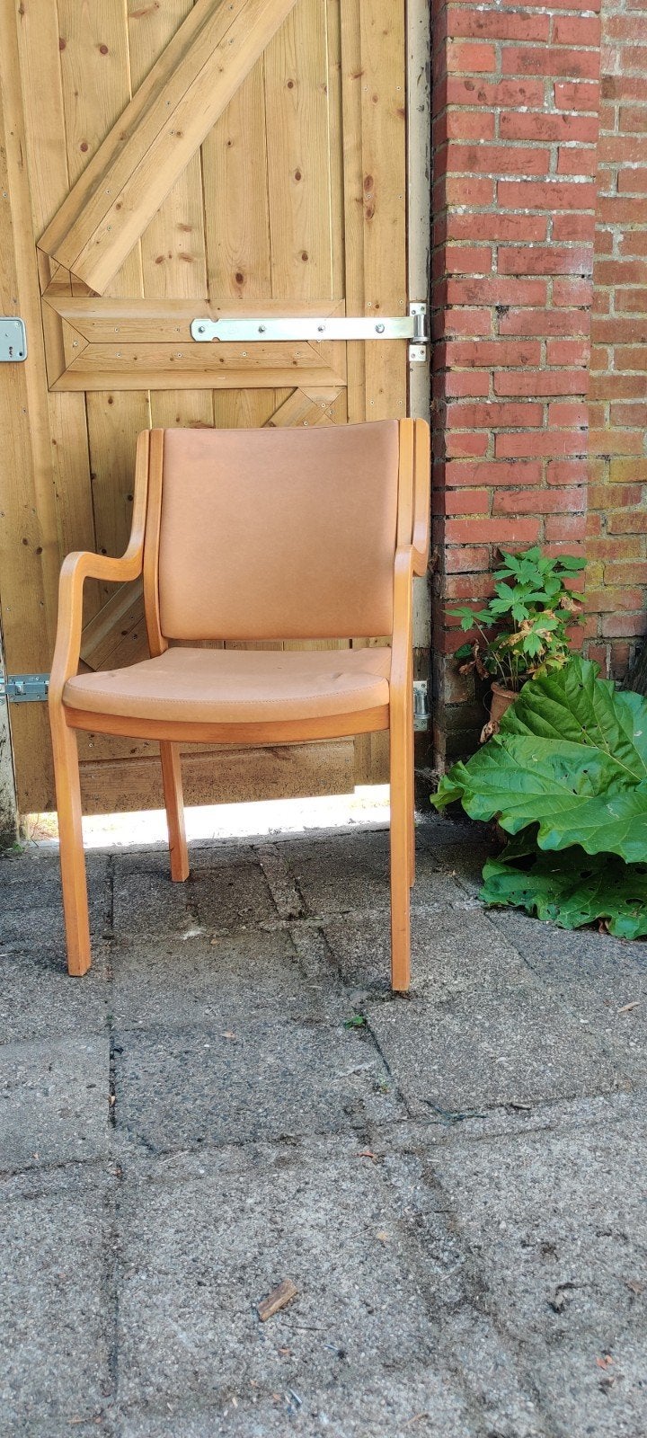 Scandinavische design stoel - Hout en leer, Ophalen, Scandinavisch design, Gebruikt, Bruin