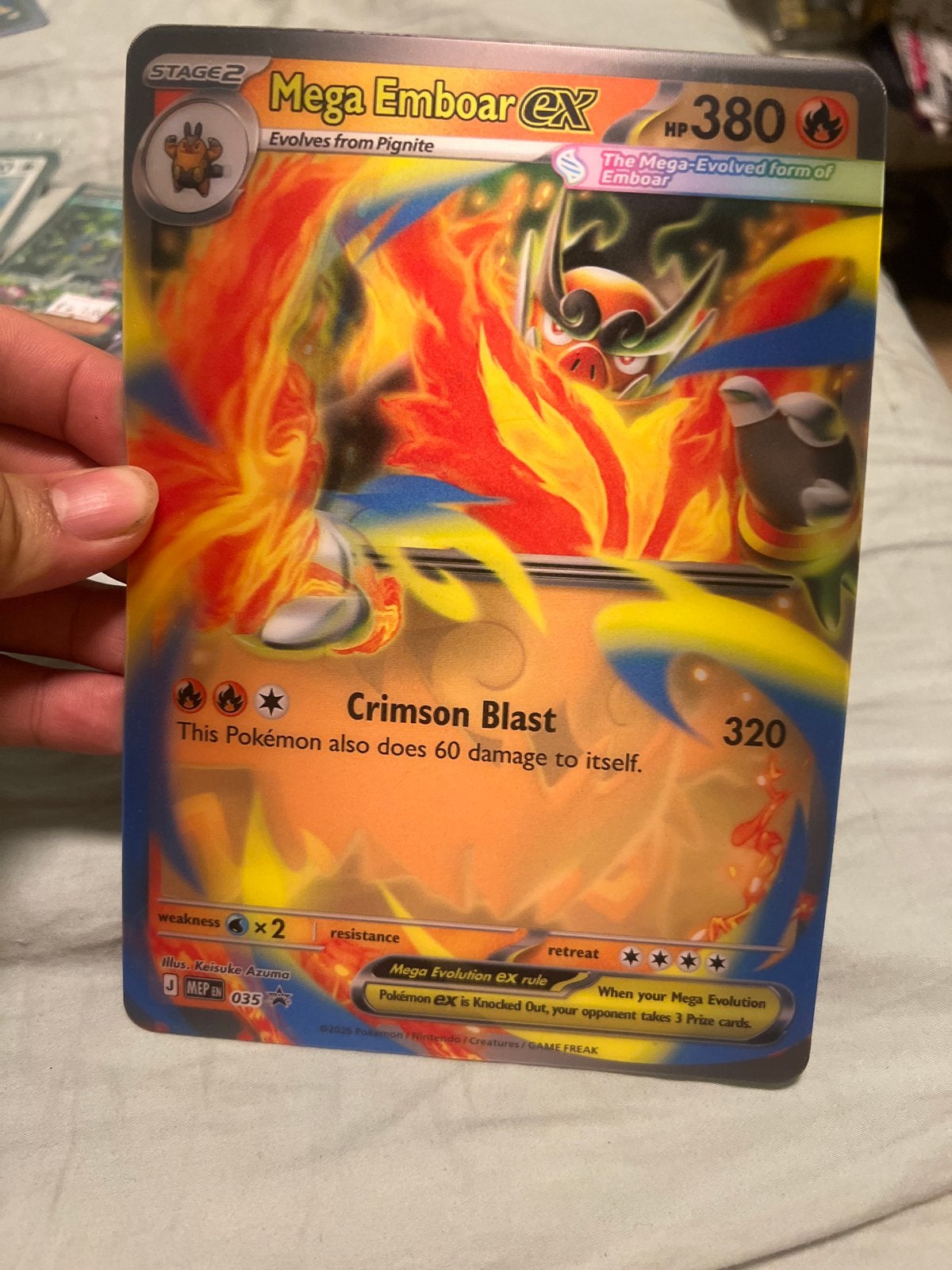Mega Emboar EX Pokémon Kaart, Ophalen of Verzenden, Zo goed als nieuw, Losse kaart, Foil