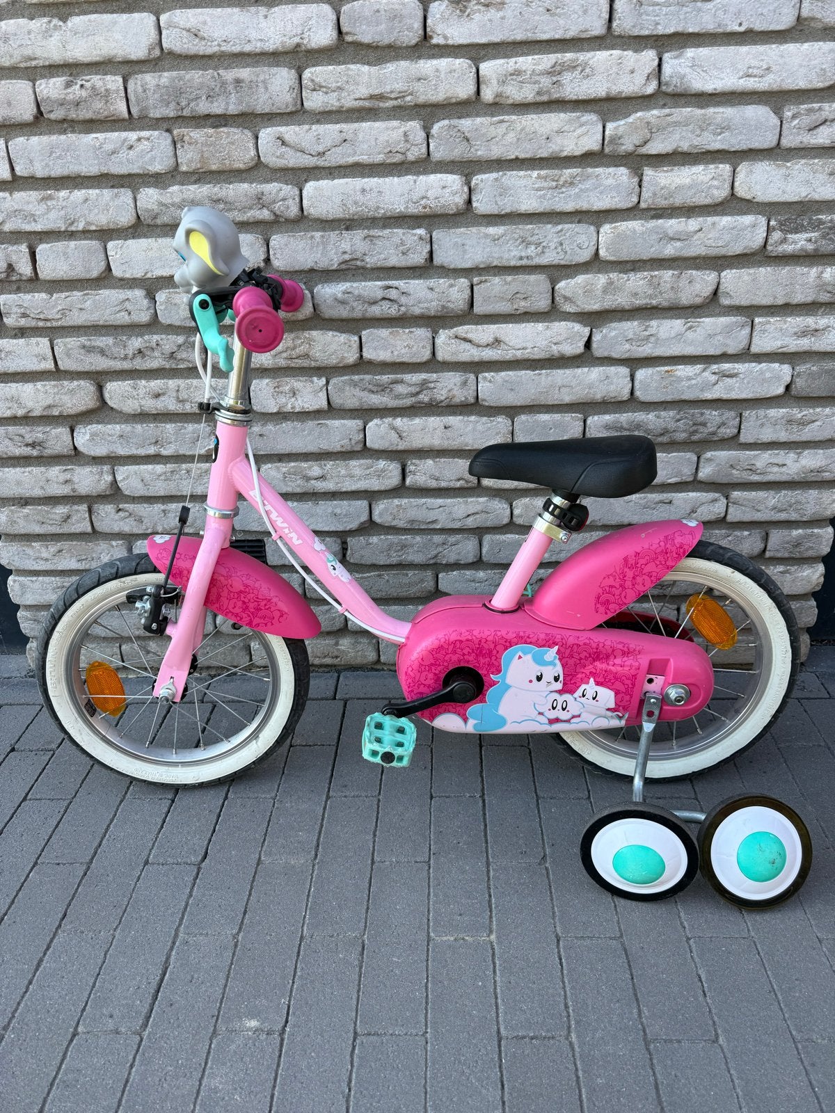 Roze kinderfiets met zijwieltjes - B'Twin 14 inch, Ophalen, Zijwieltjes, Gebruikt, Velgrem