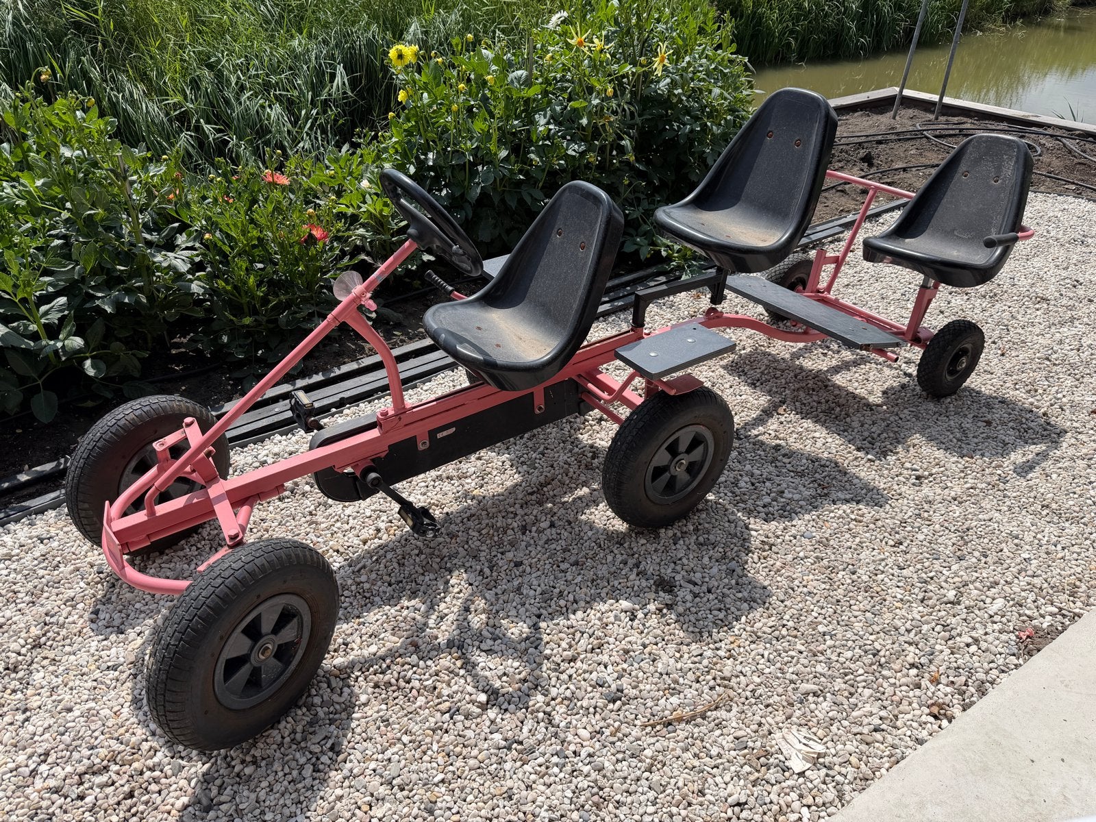 Mammoet roze skelter met duozit en aanhanger, Kinderen en Baby's, Speelgoed | Buiten | Skelters, Ophalen, Gebruikt, Overige merken