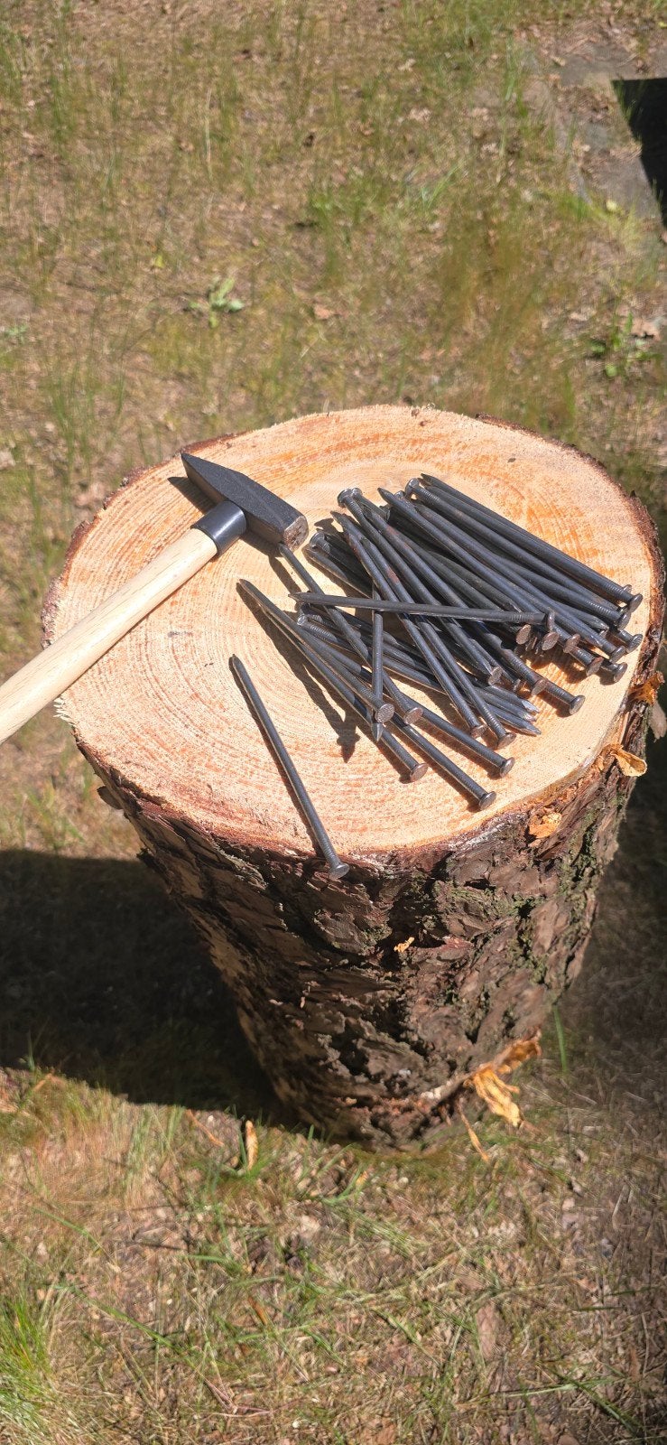 Kopspijker hamer nagel spel met grote spijkers en hamer., Tuin en Terras, Haardhout, Minder dan 3 m³, Ophalen