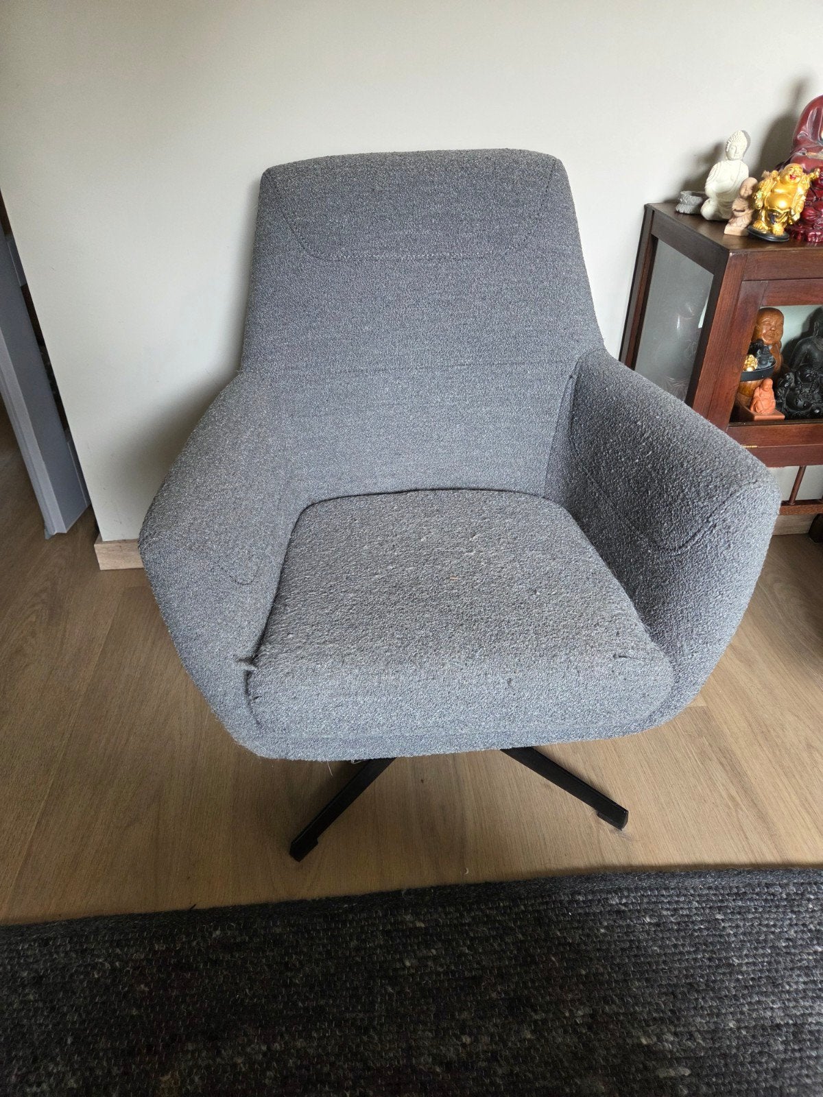 Draai fauteuil/stoel - grijze stof, zwarte metalen poot, Ophalen, Zo goed als nieuw, Metaal, Eén