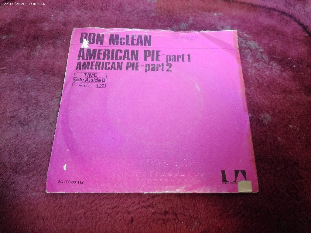 single Don McLean - American Pie, Cd's en Dvd's, Vinyl Singles, Gebruikt, Fotohoes, 7 inch, Ophalen of Verzenden