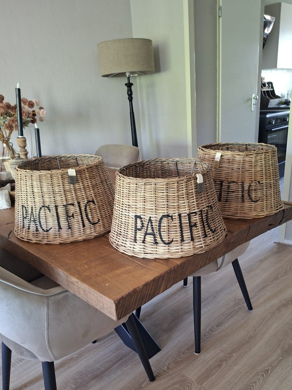 3 nette riviera maison lampen kappen rattan, Ophalen, Zo goed als nieuw, Rond
