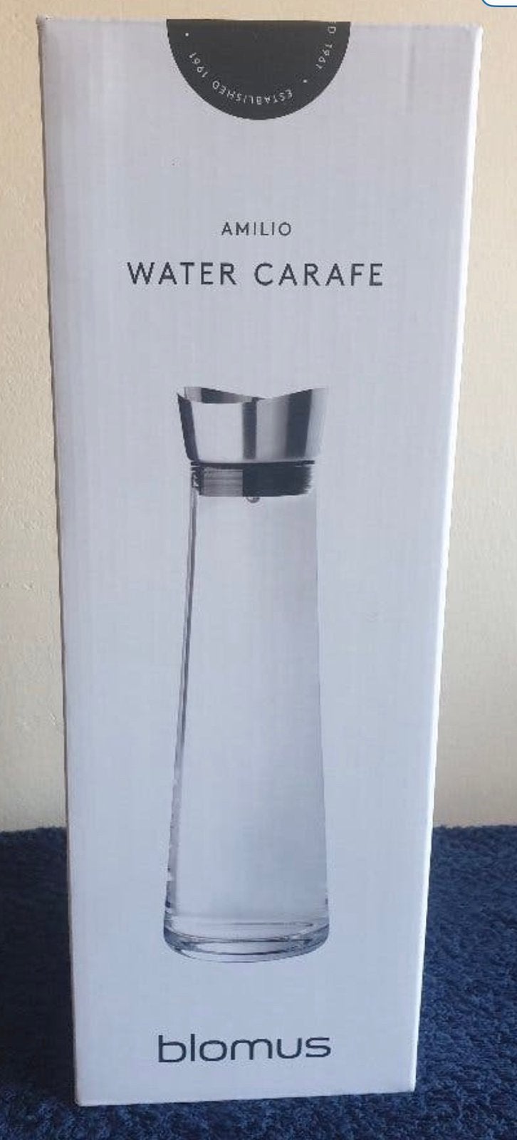 Blomus waterkaraf met RVS deksel - Mondgeblazen glas, Handgemaakt, Transparant, Ophalen of Verzenden, Glas