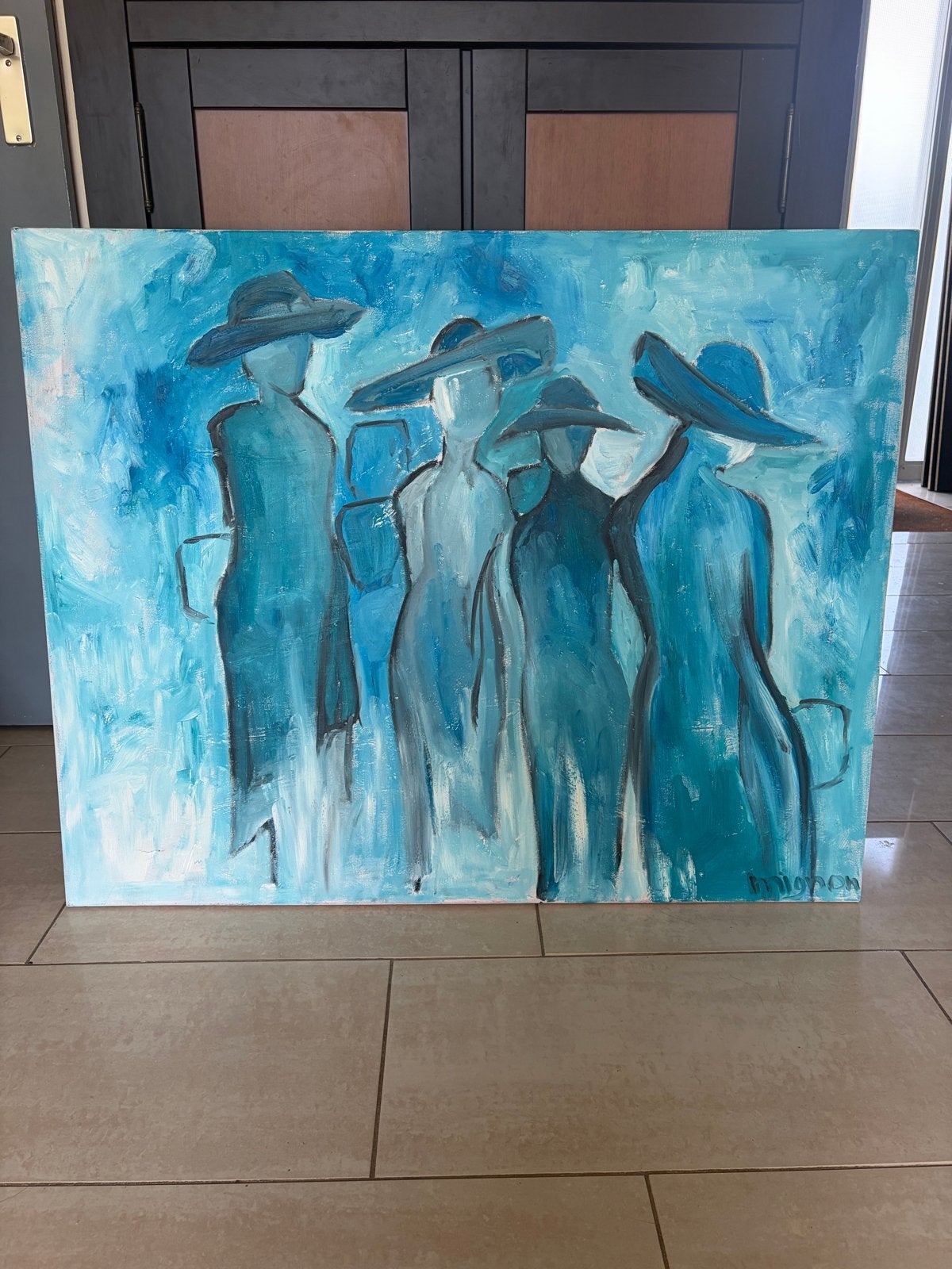 Olieverf Schilderij Dames met Hoeden 100x80 cm, Ophalen