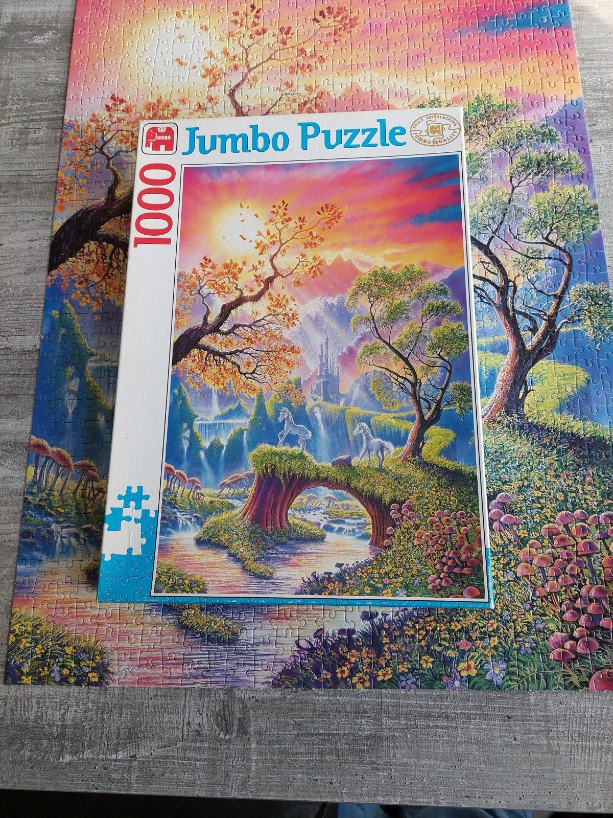Jumbo Legpuzzel 1000 stukjes - Eenhoorns in Fantasieland, Ophalen of Verzenden, 500 t/m 1500 stukjes, Zo goed als nieuw, Legpuzzel