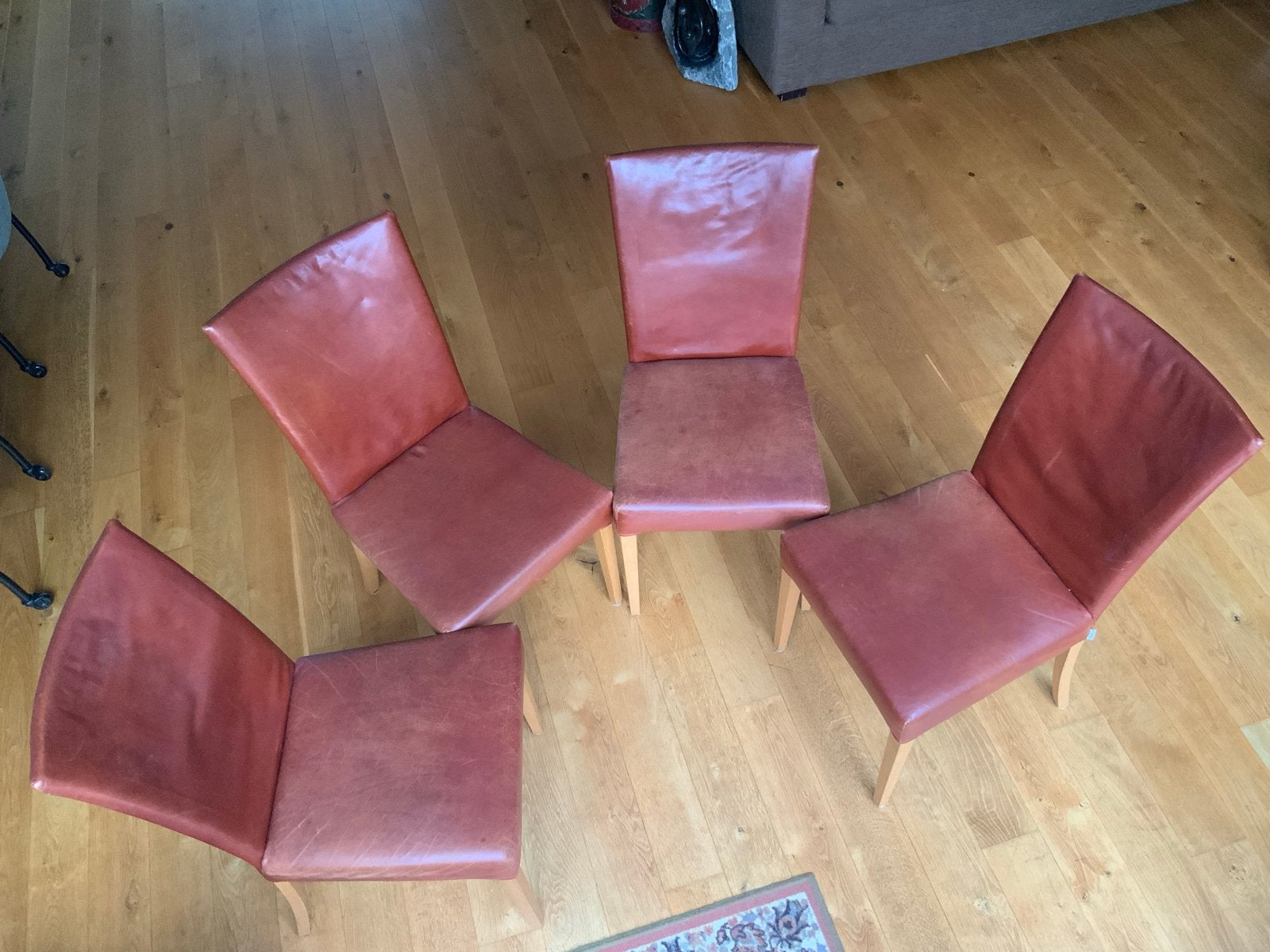 4 Bert Plantagie stoelen, zitting 47cm, rug 90cm, Ophalen, Gebruikt, Overige kleuren, Leer