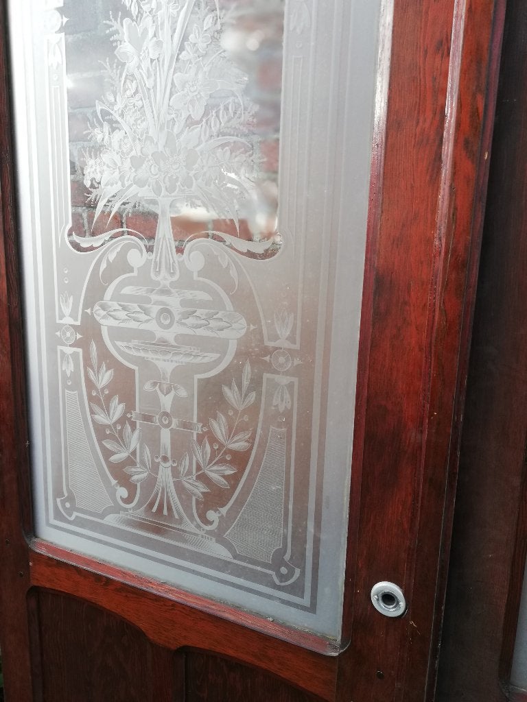 235,5hx161br Dubbele deur met bijzonder mooi geetst glas, Ophalen