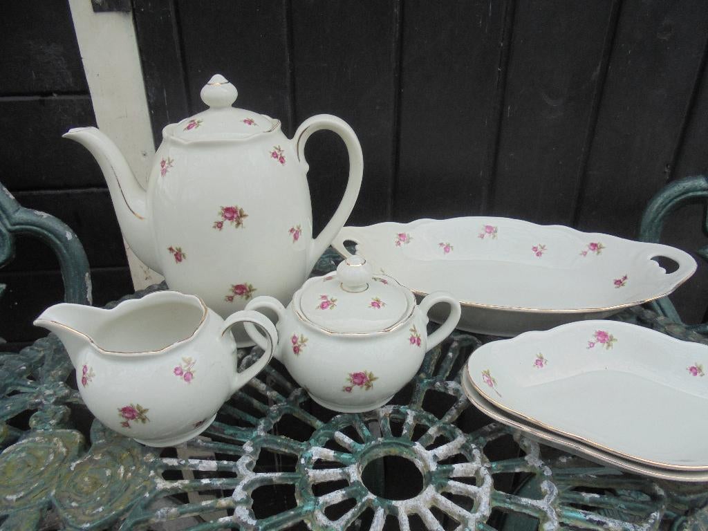 Koffie/Ontbijt delen servies Bavaria W met roze roosjes, Ophalen of Verzenden