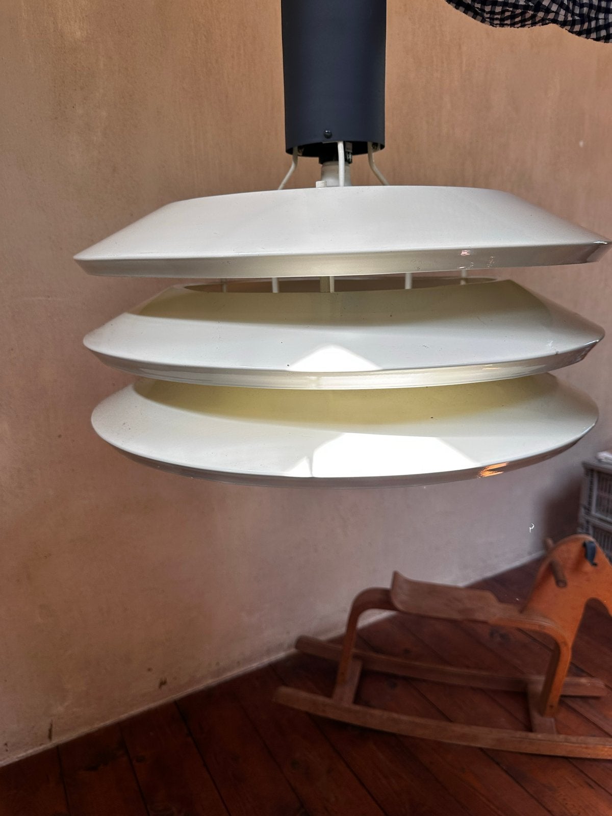 Vintage Deense hanglamp, jaren '70, wit/crème, Ophalen, Gebruikt, Metaal, E27 (groot)