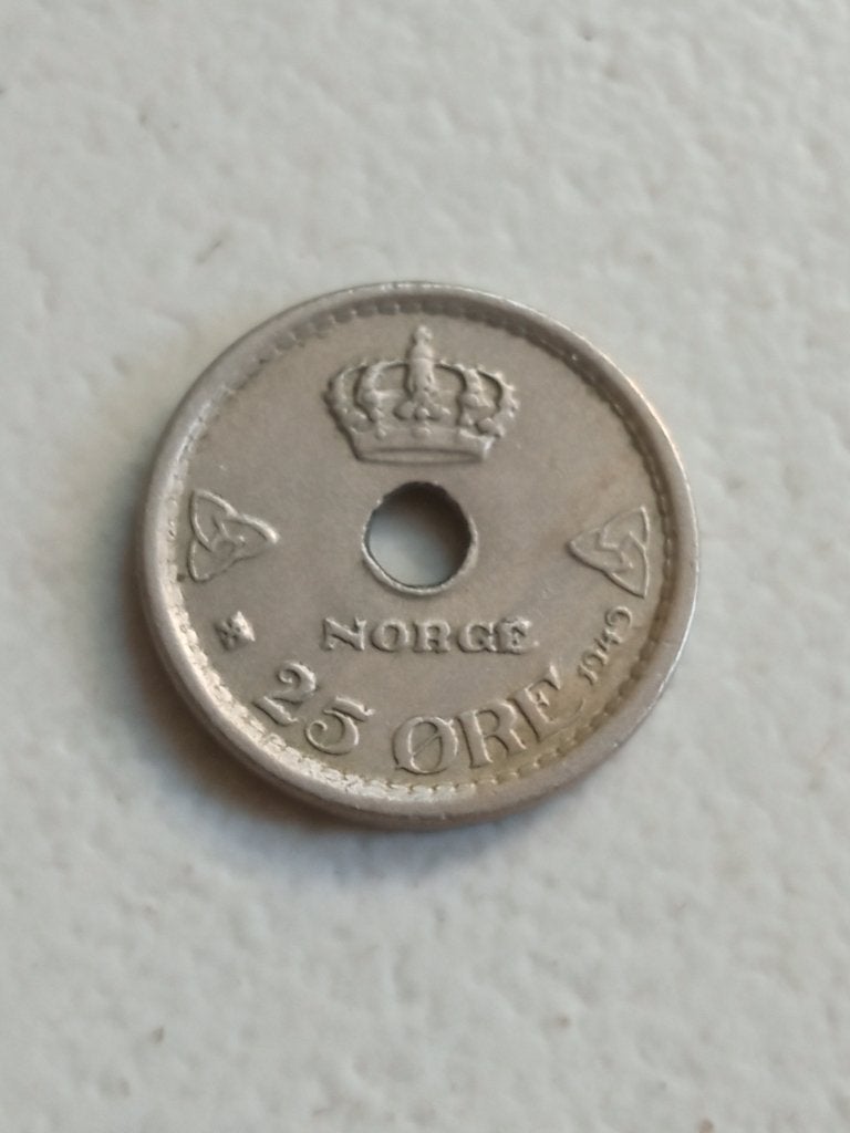 Noorwegen 25 ore 1949., Ophalen of Verzenden, Overige landen, Losse munt