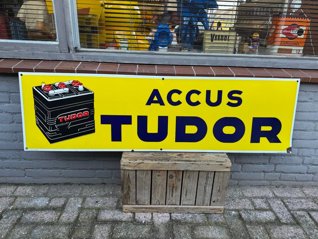 Vintage Emaille Reclamebord Accu Tudor, Ophalen