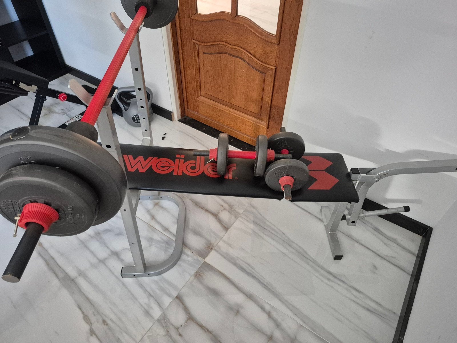 Weider Fitnessbank met Halterset en Gewichten, Sport en Fitness, Fitnessmaterialen, Ophalen