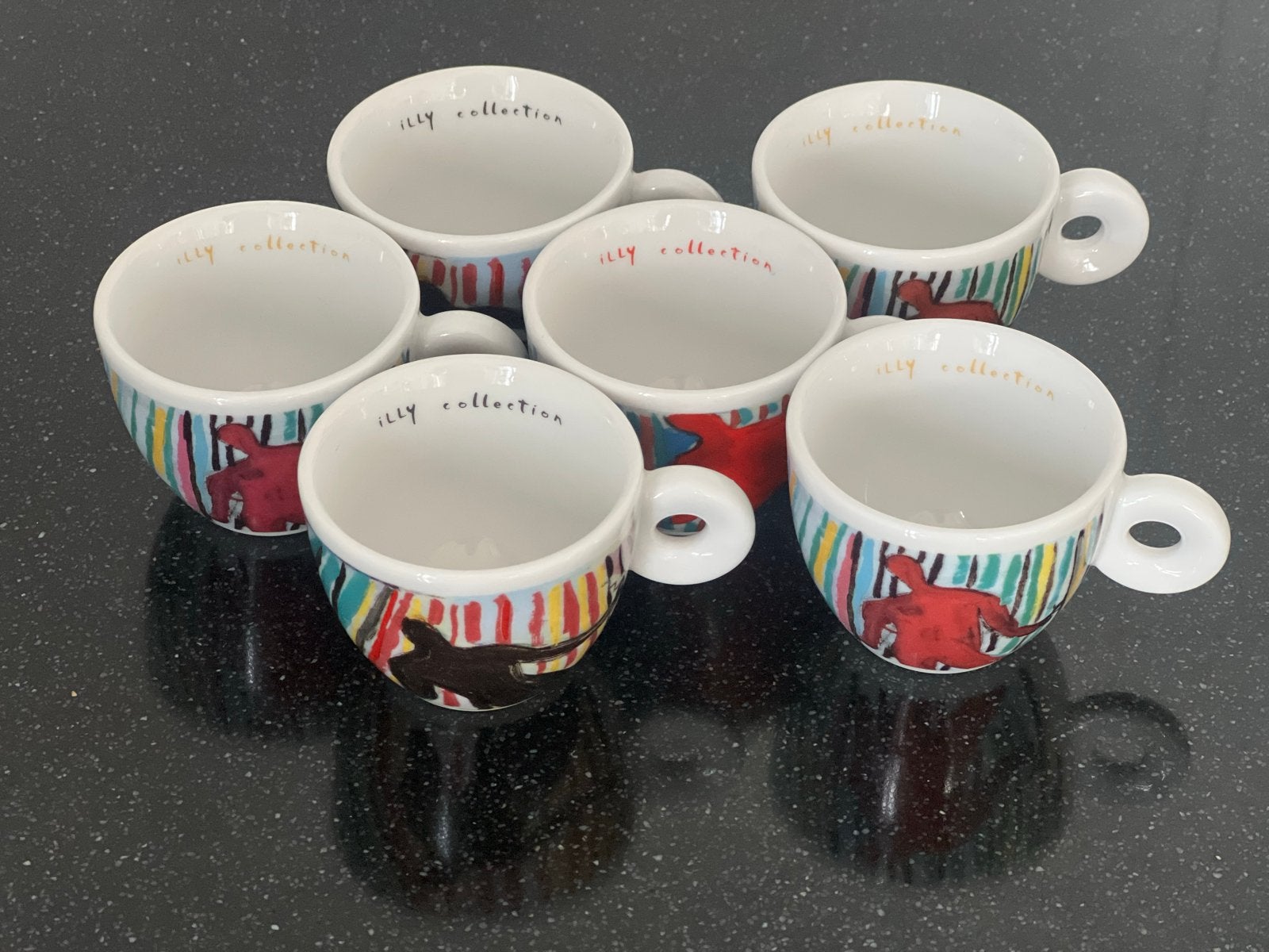 Illy Art Collection 1997 - J. Chia espresso kopjes met schot, Ophalen, Zo goed als nieuw, Kop(pen) en/of Schotel(s), Porselein