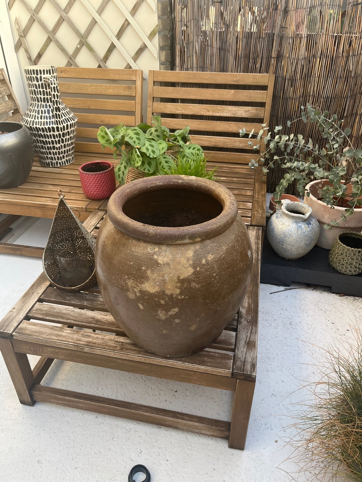 Grote bruine aardewerk bloempot voor binnen of buiten, Ophalen, Gebruikt, 40 cm of meer, Rond