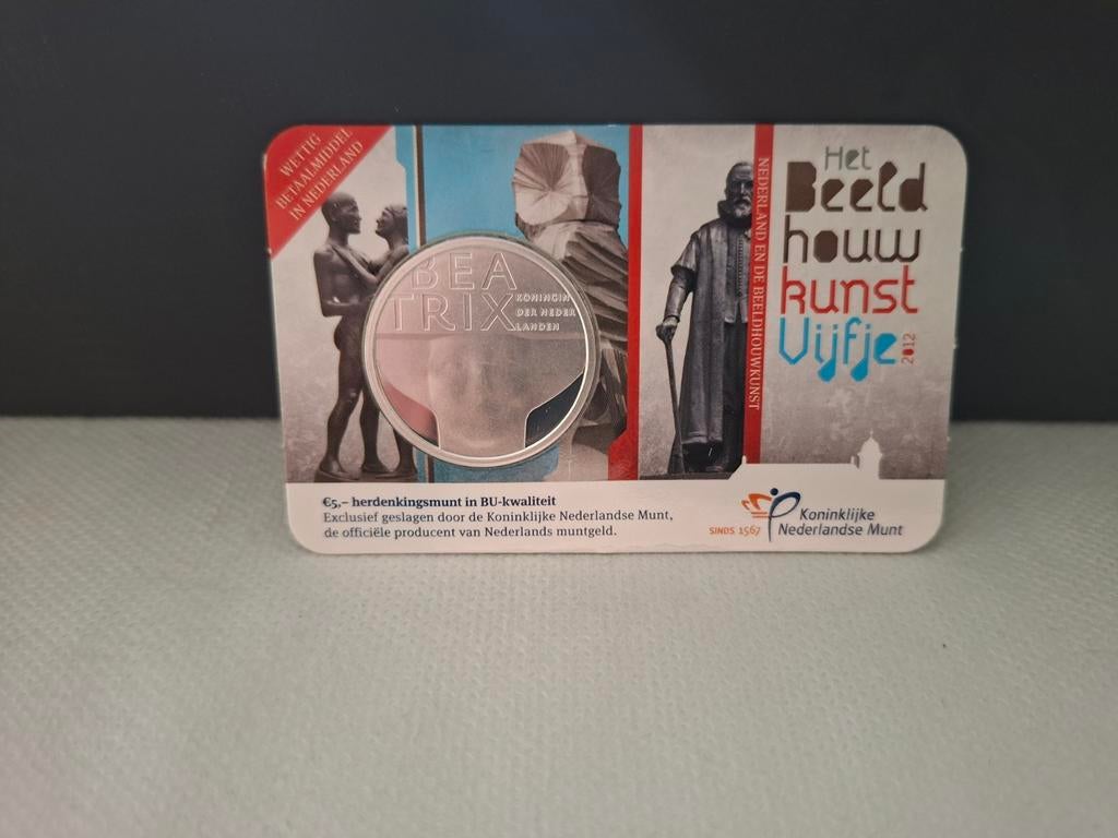 Het Beeldhouwkunst Vijfje 2012 - Zwaar verzilverde €5 munt, Verzenden, Koningin Beatrix, Zilver, Euro's