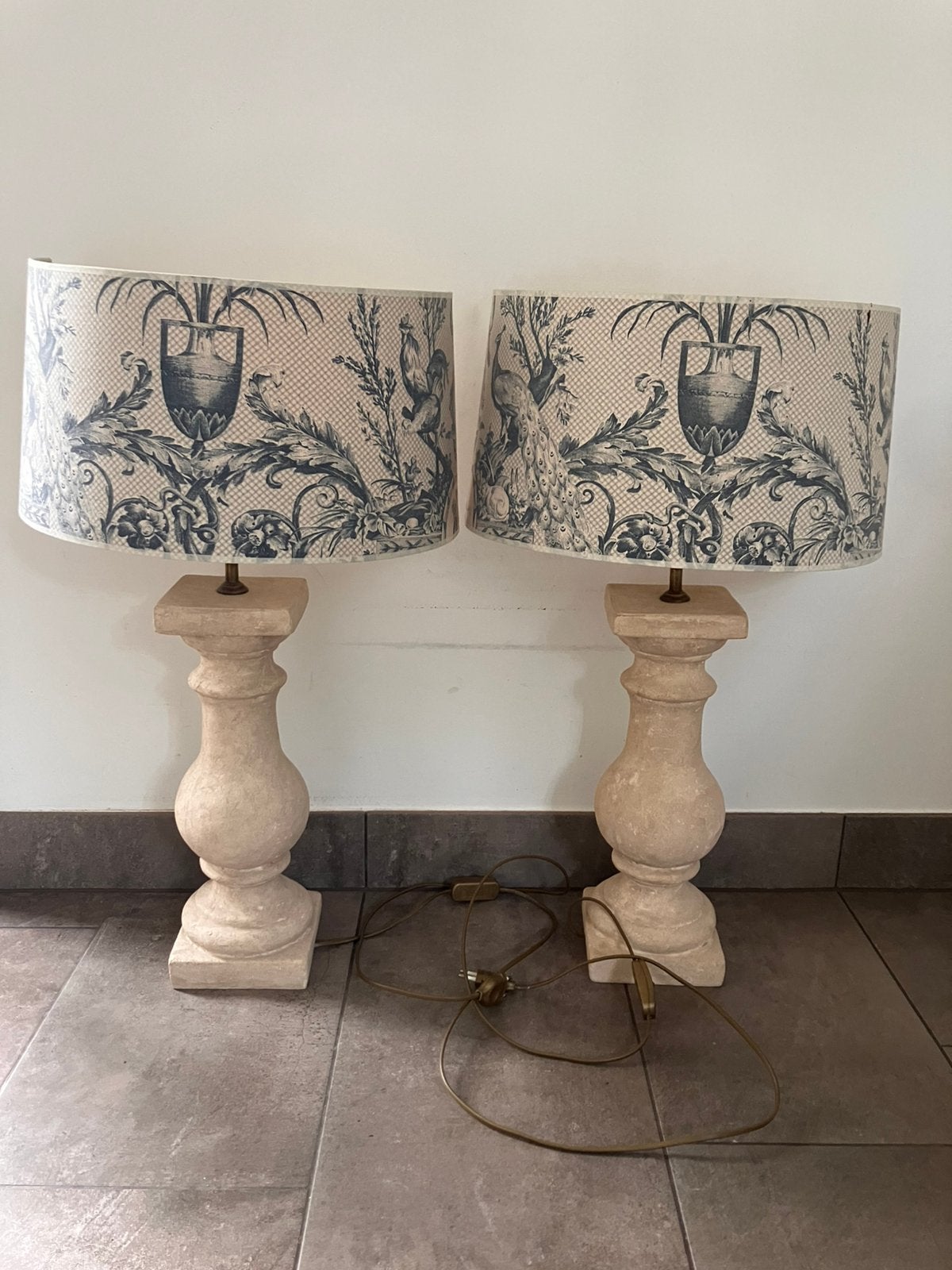 2x grote landelijke tafellamp, Overige merken, Vintage, Met kap, Sfeerlamp