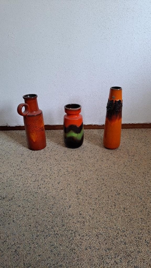 vintage vazen schaal Duits aardewerk geglazuurd 50 60 rare, Ophalen, Geschikt voor buiten, 30 cm, Zo goed als nieuw