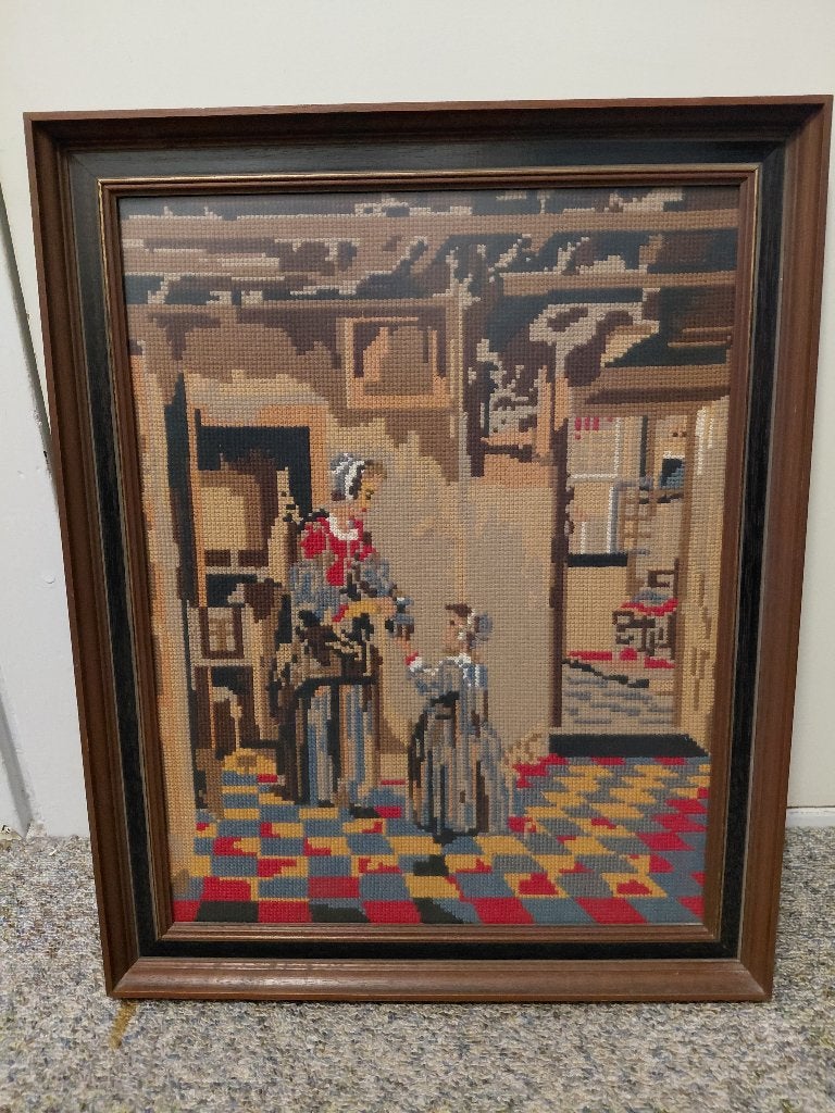 Geborduurd schilderij van ‘Een vrouw met een kind’, Ophalen, 50 – 75, Minder dan 50 cm, Gebruikt