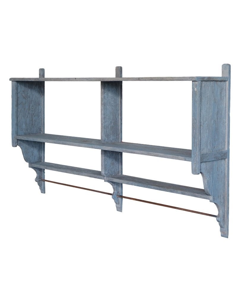Vintage teakhouten hangkast met blauwgrijze patina, Ophalen of Verzenden, Gebruikt