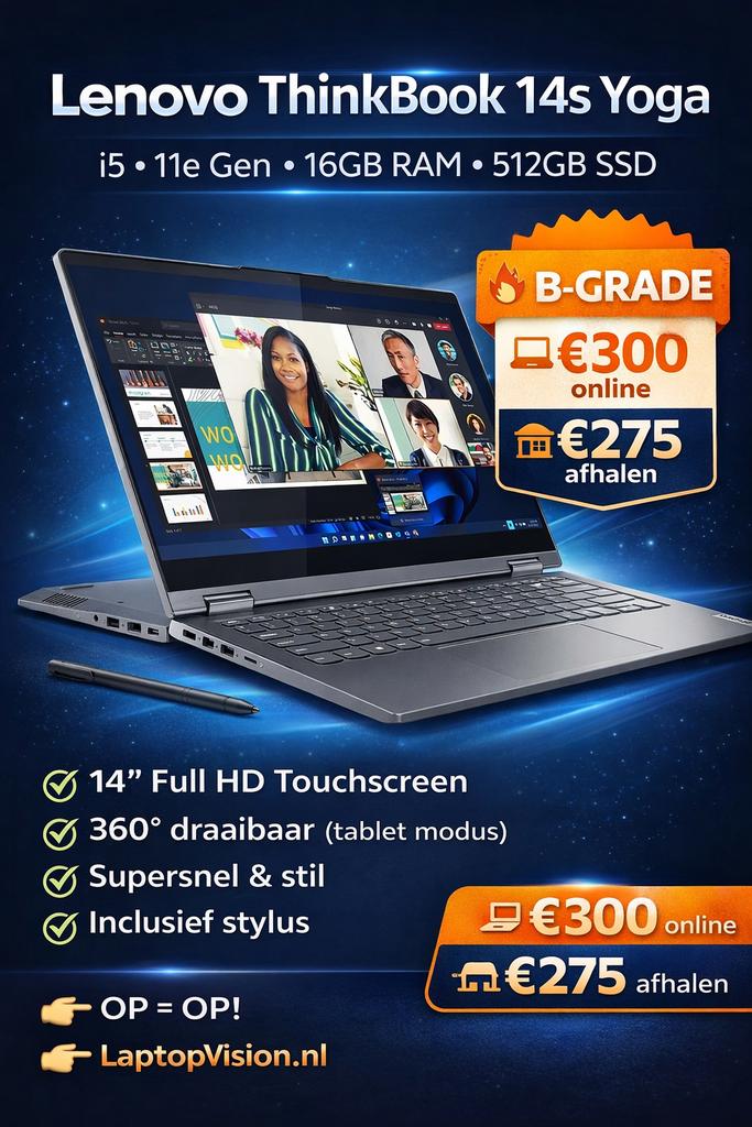 Lenovo ThinkBook 14s Yoga i5 11e Gen 16GB RAM 512GB SSD, Gebruikt, 2 tot 3 Ghz, Qwerty, Langewijk 310 - Dedemsvaart