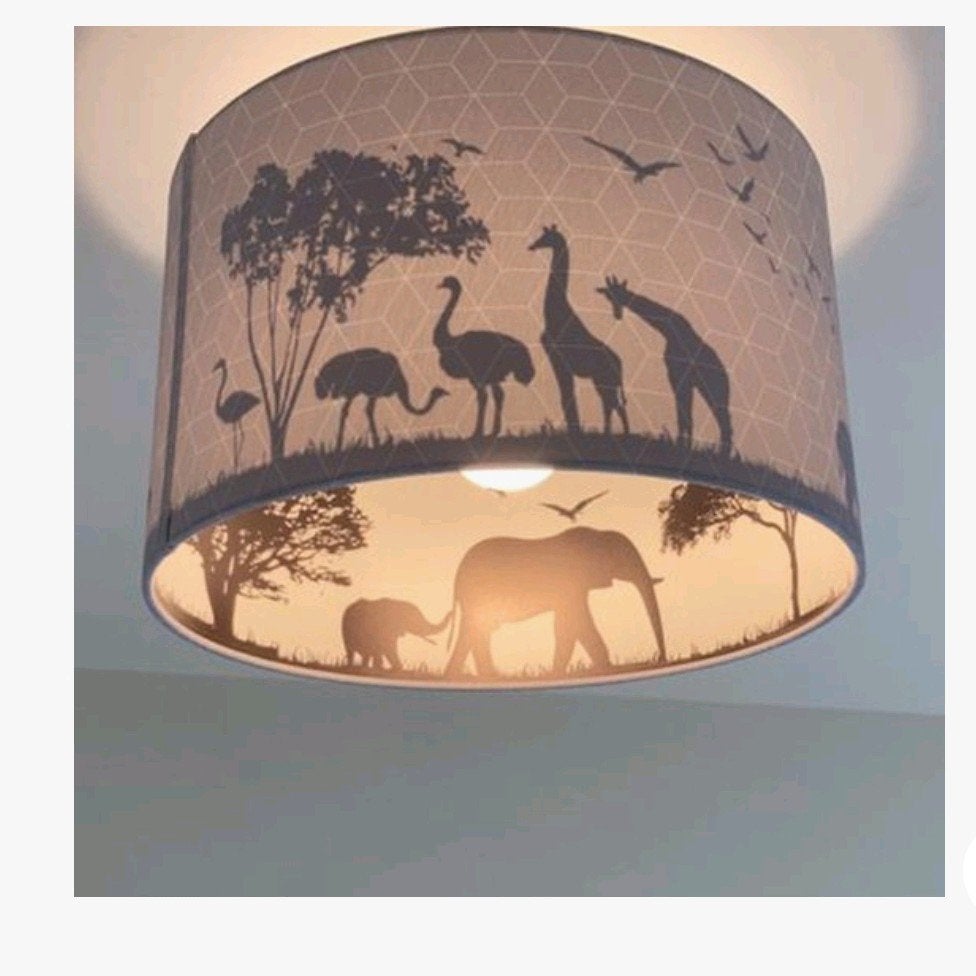 Olucia SAFARI Kinder Plafondlamp - Grijs, Metaal, Zo goed als nieuw, Safari, Kinderkamer, Speels, E27 (groot)