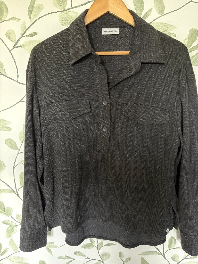 Penn & Ink warme trui longsleeve grijs visgraat medium 38, Maat 38/40 (M), Penn & Ink, Ophalen of Verzenden, Zo goed als nieuw