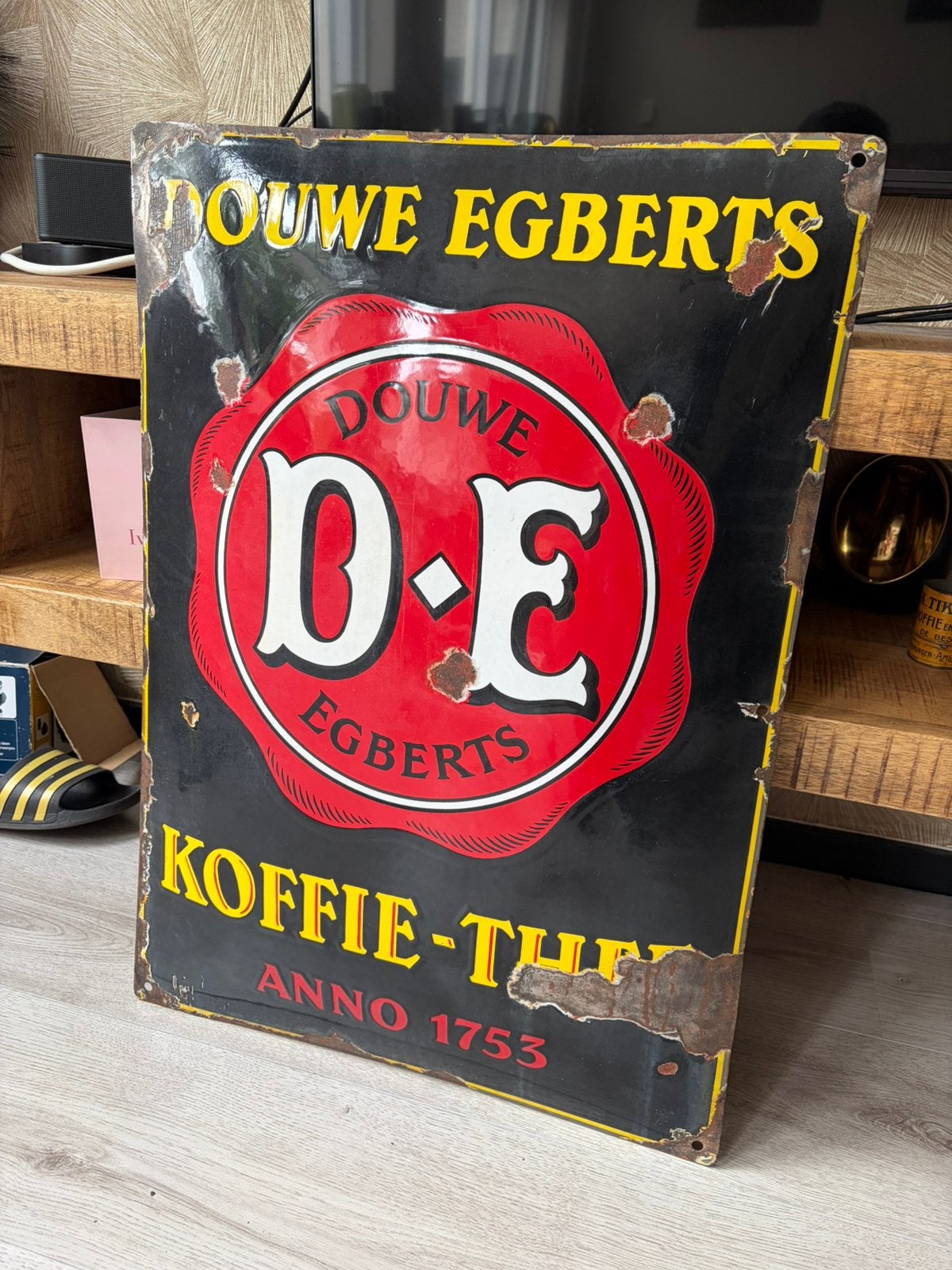 Douwe egberts emaille bord bolle uitvoering, Verzamelen, Merken en Reclamevoorwerpen, Ophalen of Verzenden, Gebruikt, Reclamebord