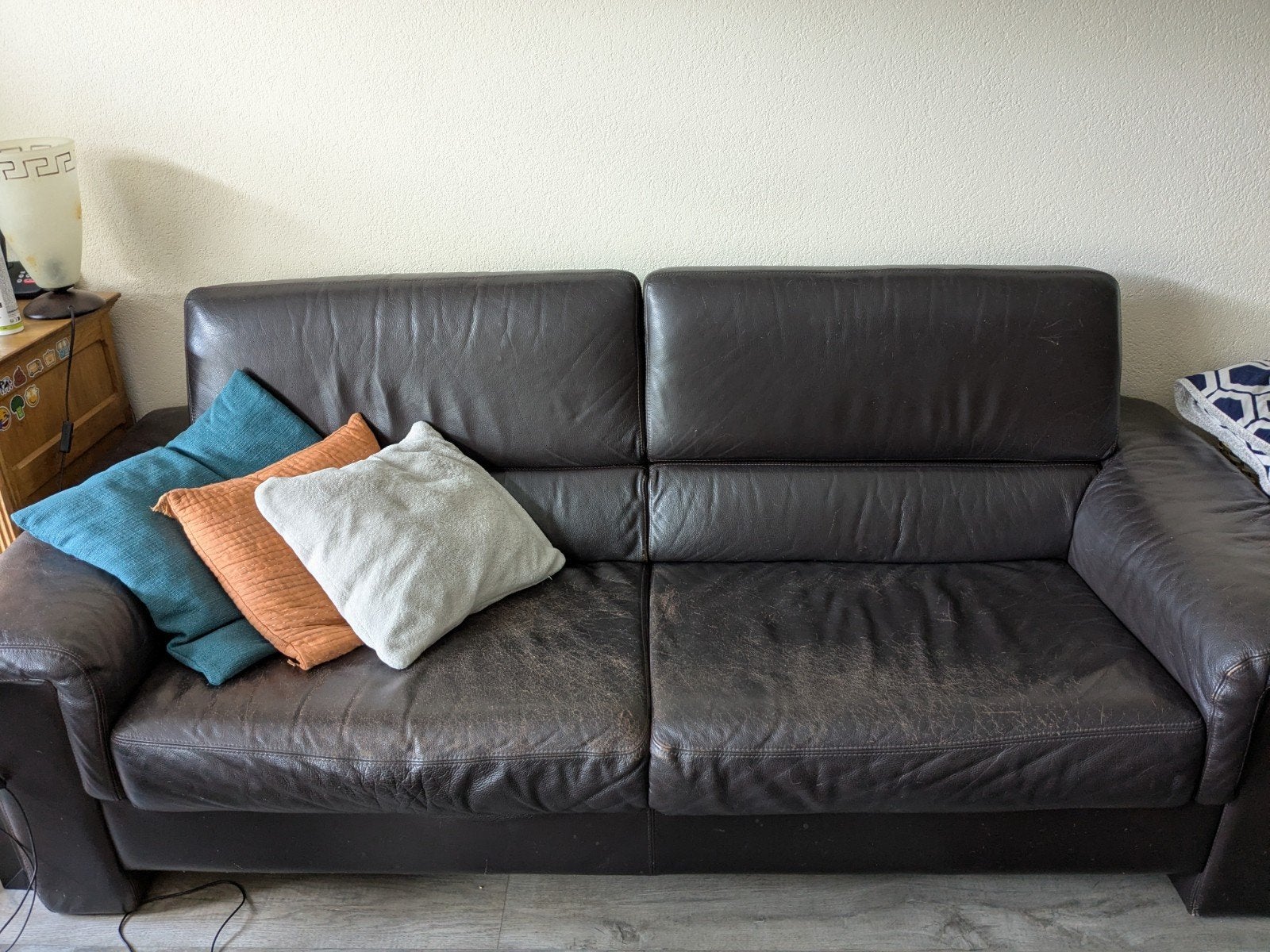 Bruine leren 3-zits bank, Ophalen, Gebruikt, Minder dan 75 cm, Driepersoons