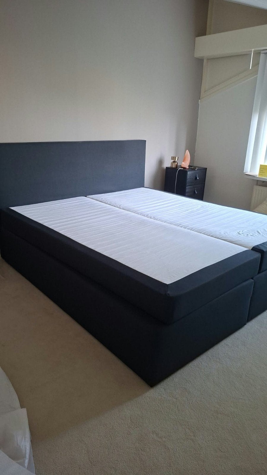 Bed - Antraciet Boxspring (180x200 cm) inclusief 2 toppers, Ophalen, Gebruikt, Tweepersoons, 180 cm