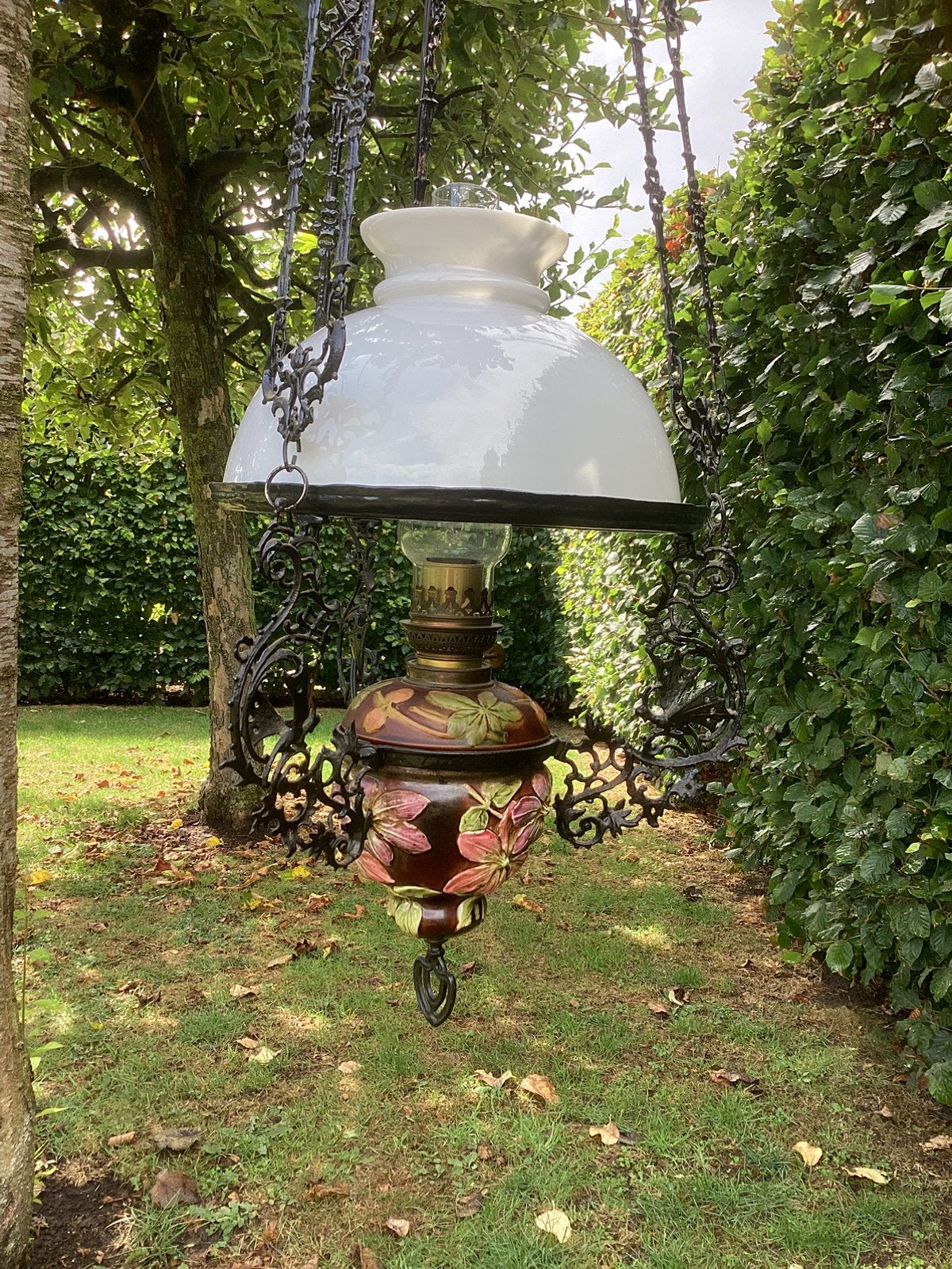 Antieke petroleum hanglamp (geëlectrificeerd), Antiek en Kunst, Antiek | Lampen, Ophalen