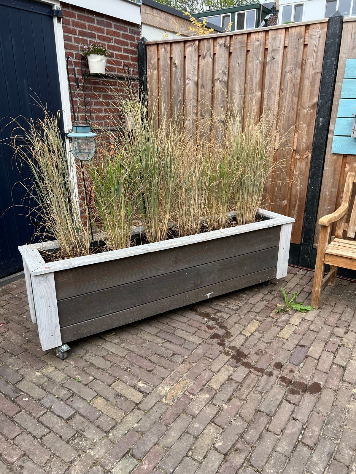 2 Grote houten plantenbak op wielen, Tuin en Terras, Bloembakken en Plantenbakken, Ophalen, Gebruikt, 100 cm of meer, Balkon