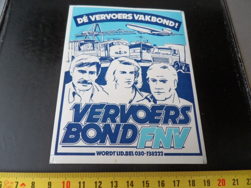 sticker vervoersbond FNV bus trein boot vliegtuig truck, Ophalen, Zo goed als nieuw