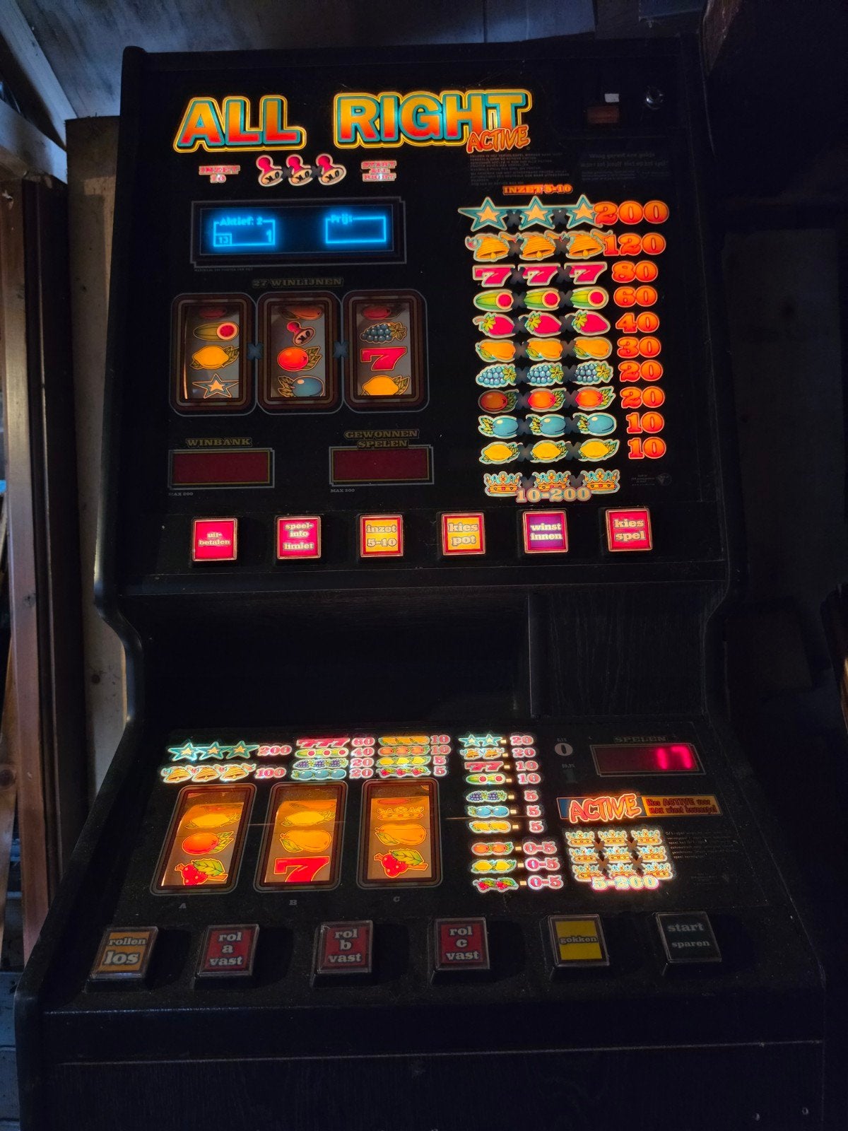 Vintage All Right Active fruitautomaat (gokkast), Overige munten, Ophalen, Gebruikt
