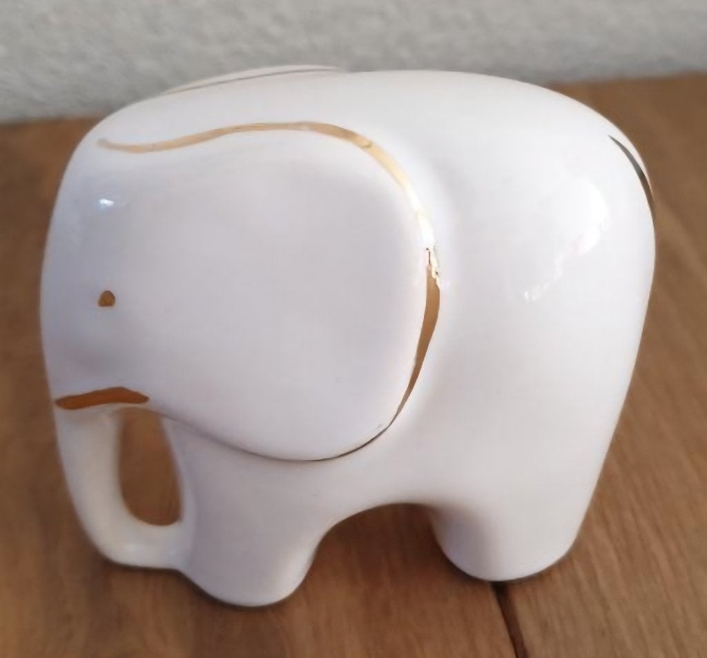 Olifant wit & goud porselein vintage, elegant beeldje 8,5cm!, Ophalen of Verzenden, Zo goed als nieuw, Dier