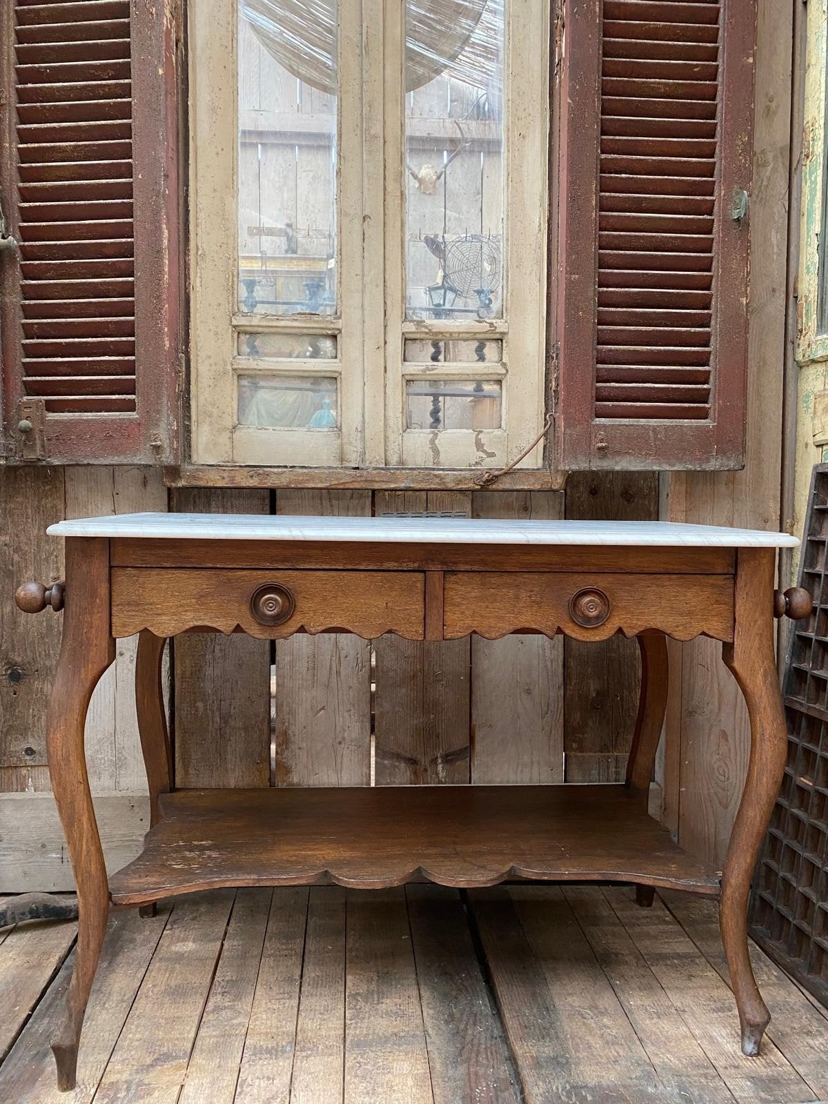 Landelijk Franse wastafel sidetable met marmer