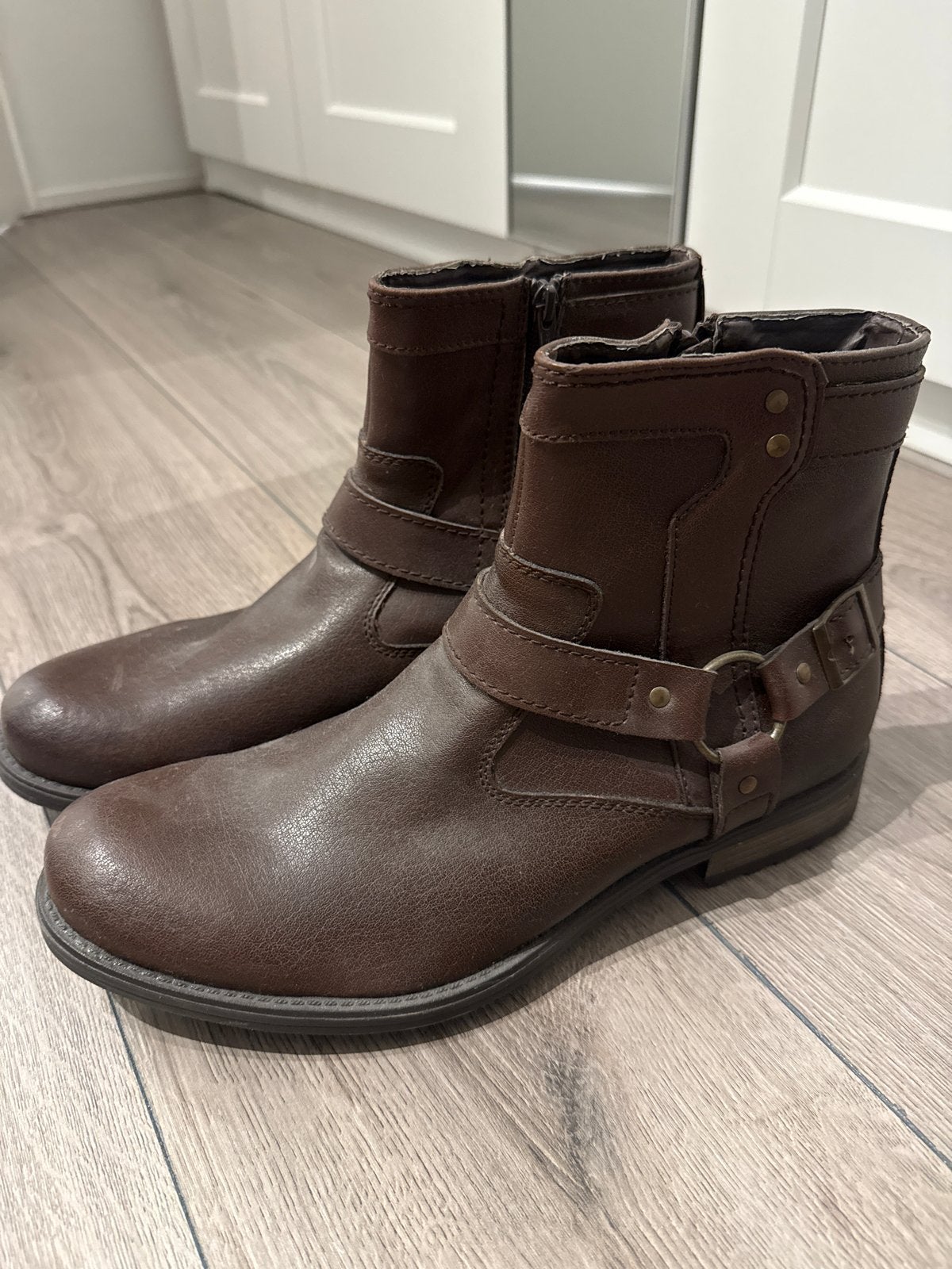 Steve Madden bruine leren boots - Maat 45, Ophalen of Verzenden, Gedragen, Bruin, Boots