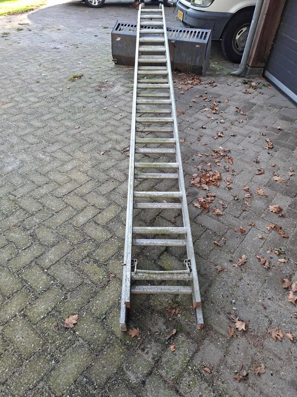 Aluminium uitschuifladder 2x4 meter, Ophalen, Gebruikt, Ladder, Opvouwbaar of Inschuifbaar