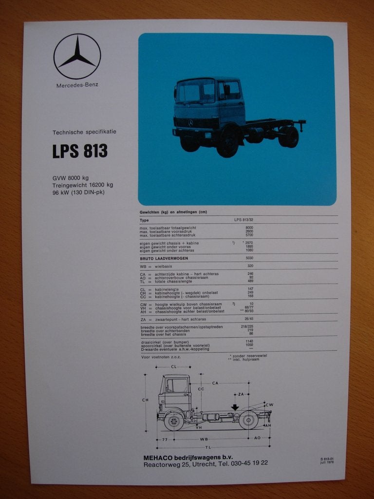 Mercedes LPS 813 Technische Specificatie folder 1978 LPS813, Zo goed als nieuw, Mercedes-Benz, Mercedes, Ophalen of Verzenden
