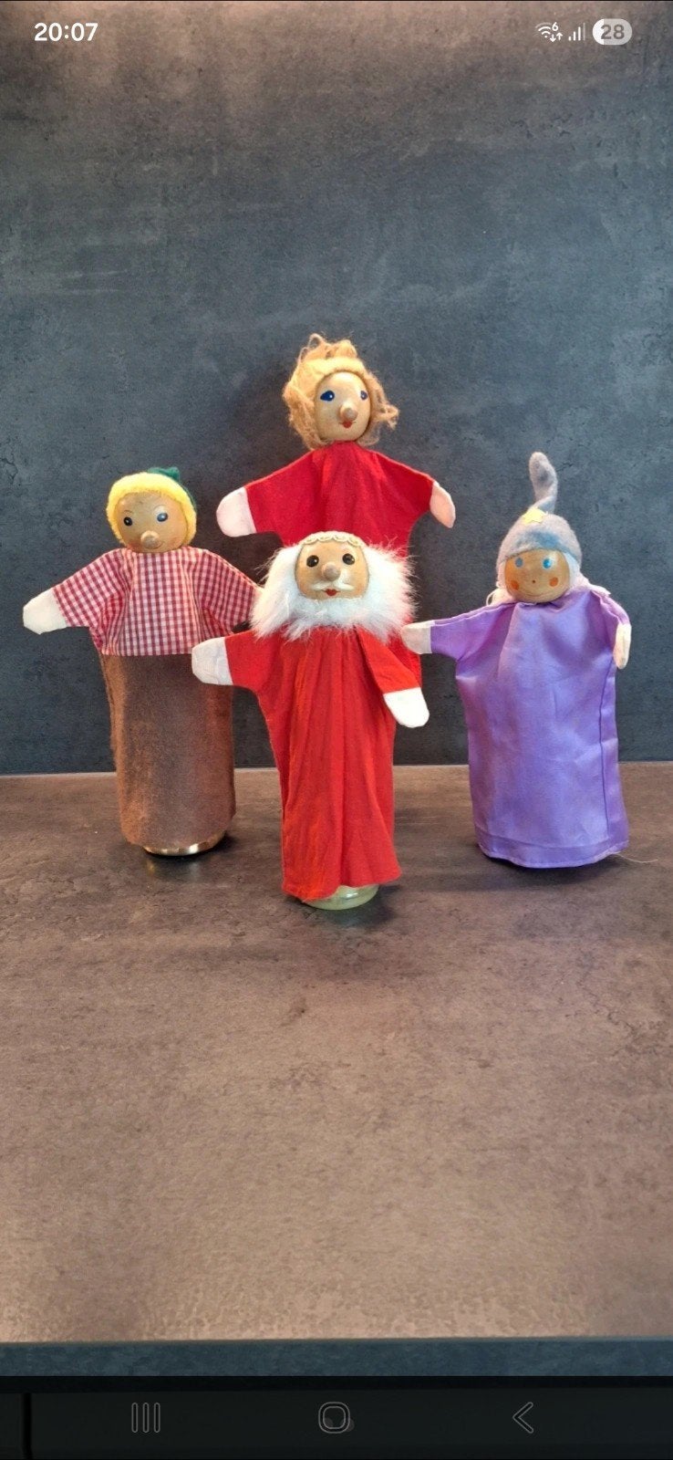 Vintage poppenkastpoppen met houten hoofdjes (4 stuks), Ophalen of Verzenden