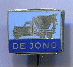 De Jong betoncentrale email op zilverkl speldje ( C_133a), Ophalen of Verzenden, Zo goed als nieuw, Transport, Speldje of Pin